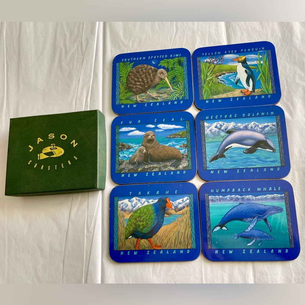 New 6 New Zealand Animal Coasters Vintage